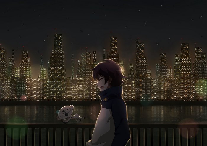 Leonardo Watch and a creature in a city at night
