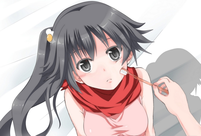 Tsukihi Araragi brushing teeth