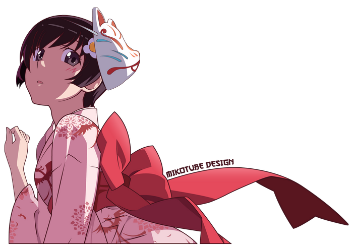 Tsukihi Araragi wearing a Kitsune mask and kimono