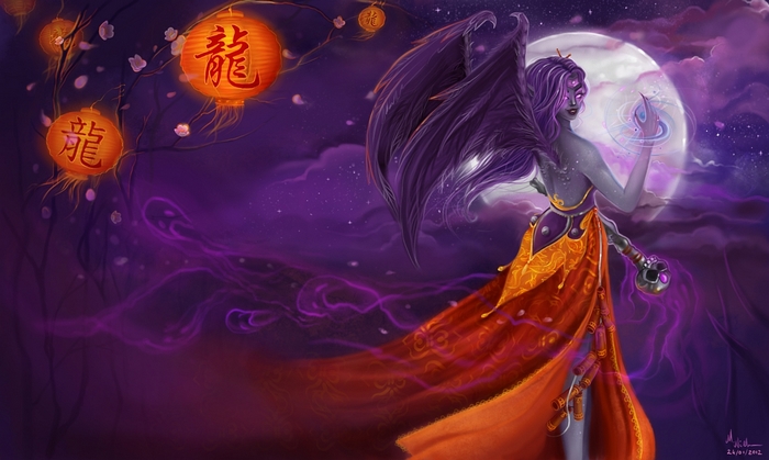 Morgana from League of Legends with lanterns