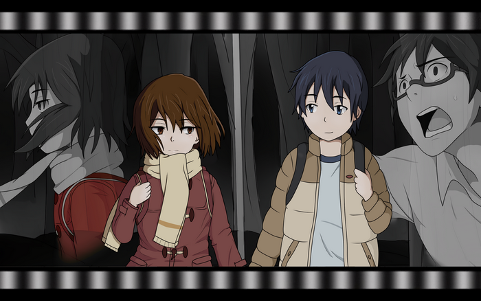 Kayo Hinazuki and friends in a dark setting