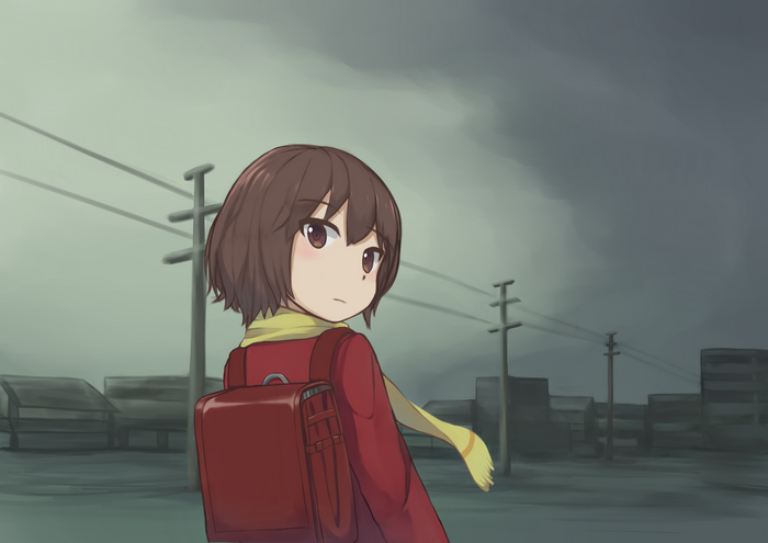 Kayo Hinazuki with a red backpack