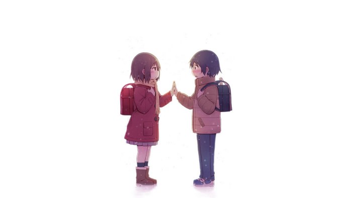 Kayo Hinazuki and boy in snow