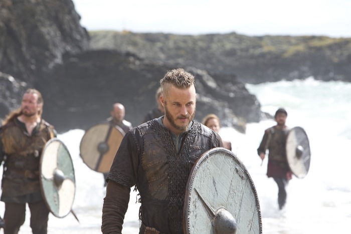 Ragnar Lothbrok and Vikings on a beach