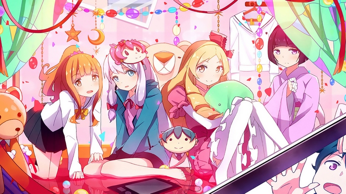 Anime girls with teddy bears and decorations