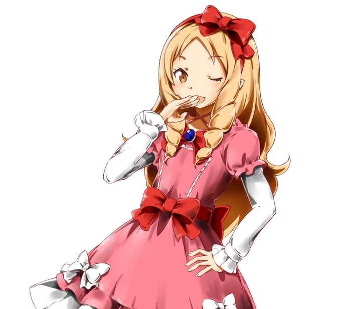 Elf Yamada in pink dress with red bows