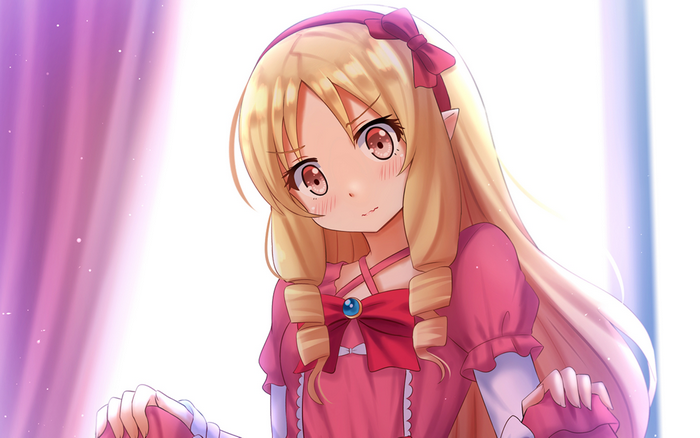 Elf girl in pink dress with blonde hair