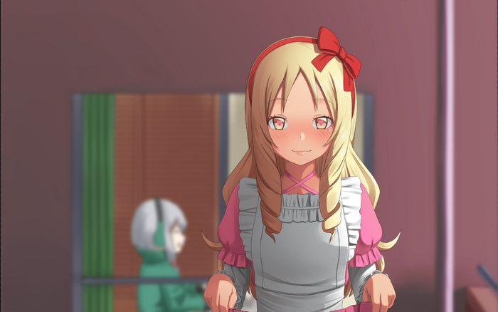 Blushing anime girl in maid outfit