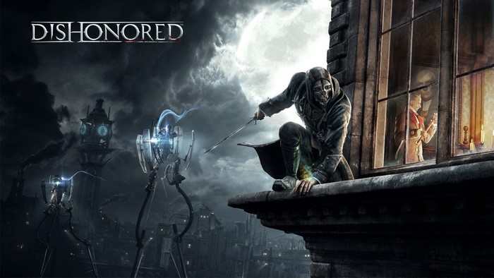 Corvo Attano from Dishonored on a rooftop
