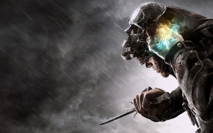 Corvo Attano from Dishonored holding a knife