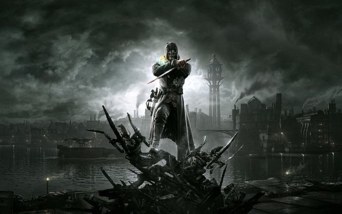 Corvo Attano from Dishonored standing on debris