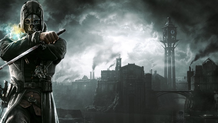 Corvo Attano from Dishonored holding a sword