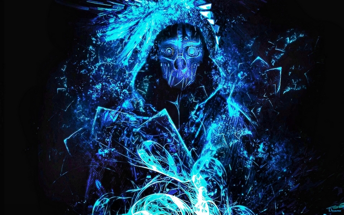 Corvo Attano from Dishonored with blue energy