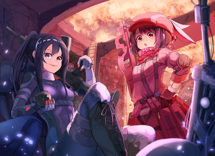 Karen Kohiruimaki with a friend holding guns