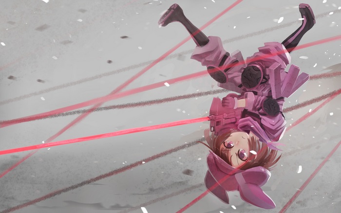 Karen Kohiruimaki in pink armor with red lasers