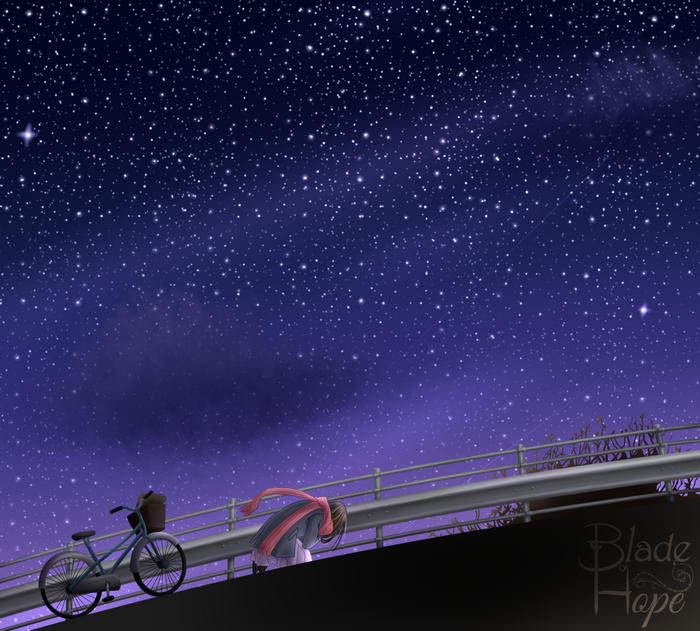 Hiyori Iki on a bridge under the stars
