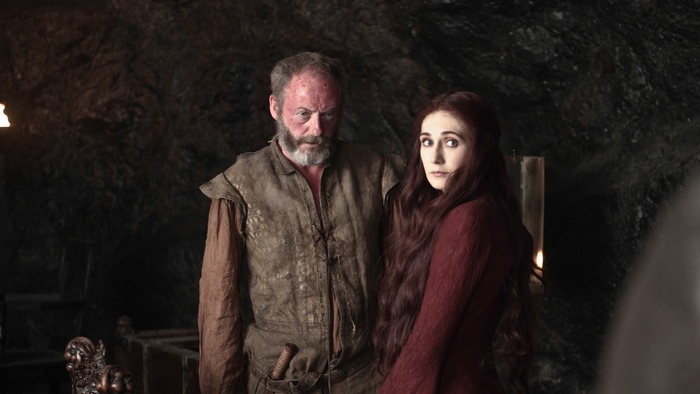 Davos Seaworth and Melisandre from Game of Thrones