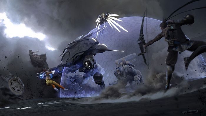 Winston from Overwatch in battle