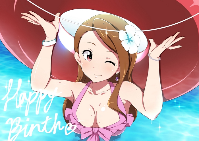 Iori Minase in a pink bikini with a float