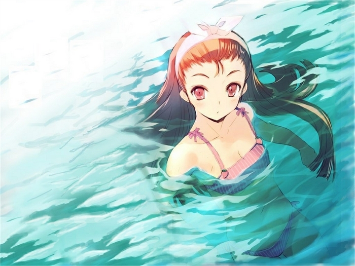 Iori Minase swimming in water