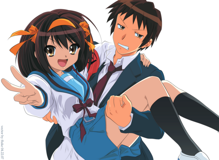 Kyon carrying Haruhi from The Melancholy of Haruhi Suzumiya