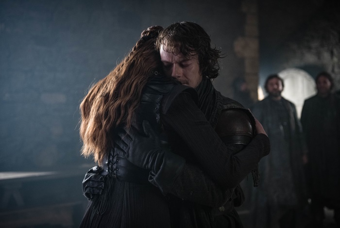 Theon Greyjoy hugging Sansa Stark