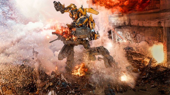Bumblebee from Transformers in an explosion