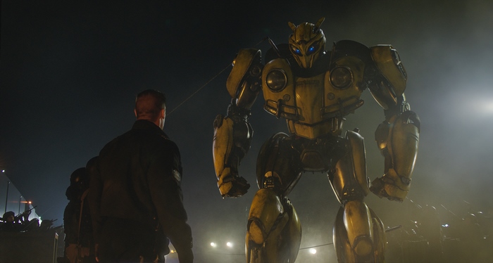 Bumblebee and police officers at night