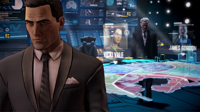 Bruce Wayne and James Gordon in the Batcave
