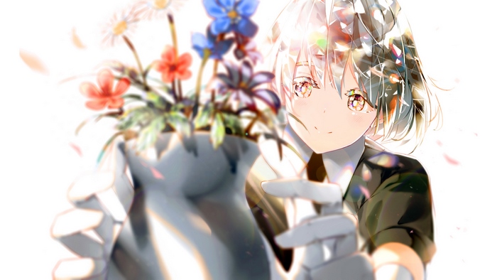Phos from Houseki no Kuni holding flowers