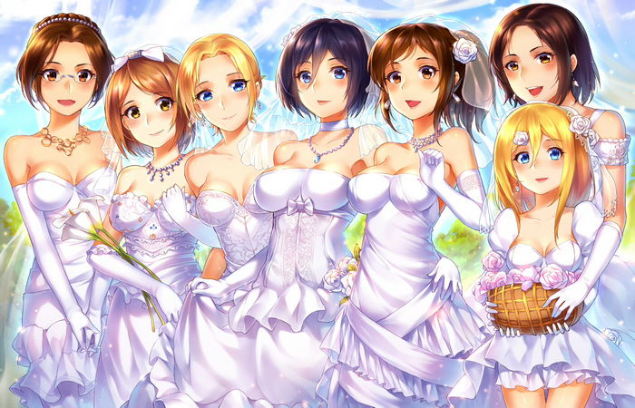 Group of women in wedding dresses