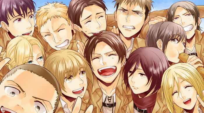 Attack on Titan characters group selfie