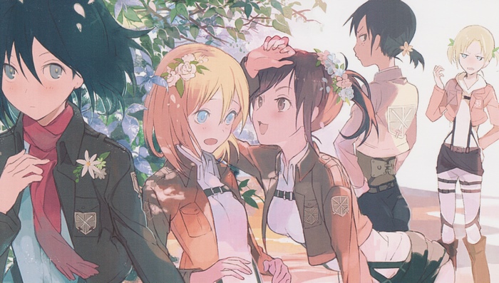 Characters from Attack on Titan with flowers