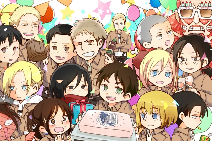 Attack on Titan characters celebrating a birthday
