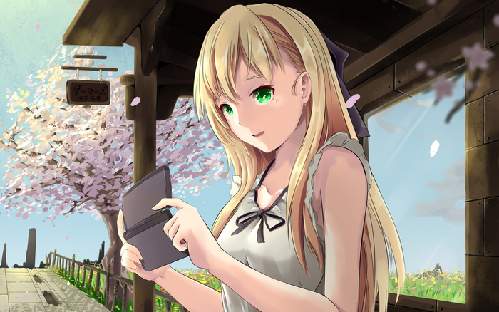 Karen Tendou playing a handheld console