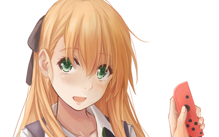 Karen Tendou holding a Nintendo Switch controller