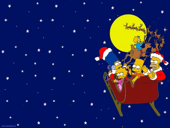 The Simpsons Family in a Sleigh with Reindeer