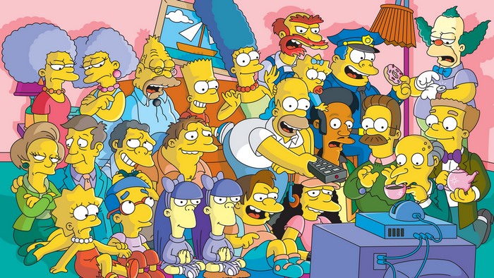 The Simpsons characters watching TV