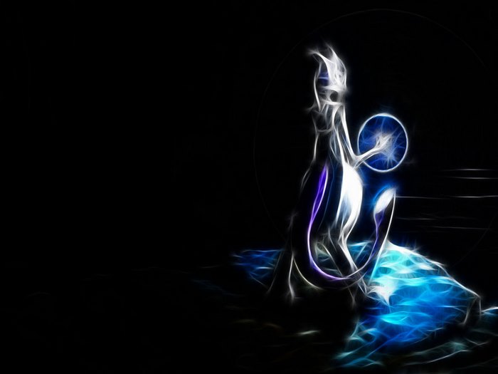 Mewtwo from Pokémon holding a blue orb