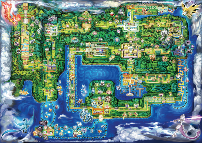 Map of Kanto region from Pokémon with Mewtwo