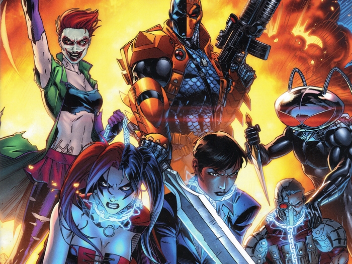 Suicide Squad characters including Harley Quinn, Deathstroke, and Black Manta