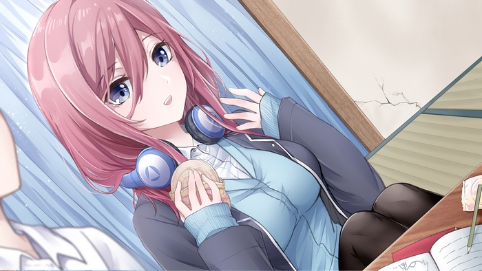 Miku Nakano with Headphones and Burger
