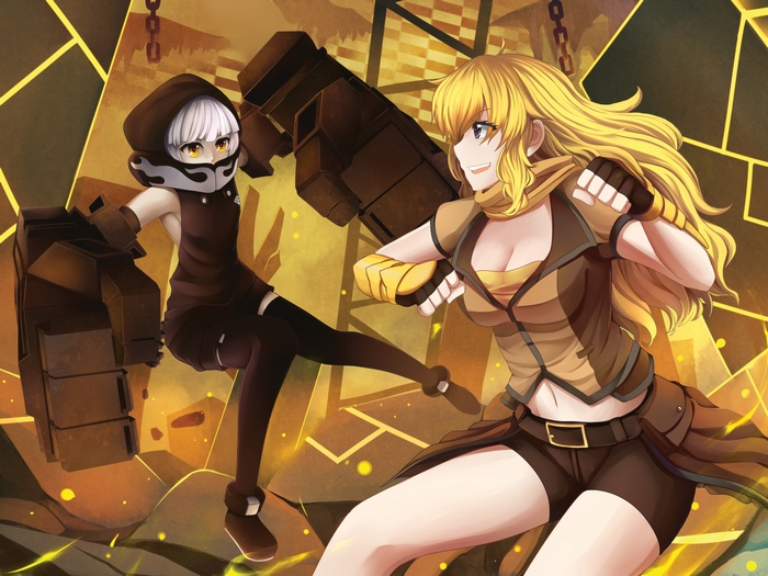 Yang Xiao Long and White-Haired Girl Fighting