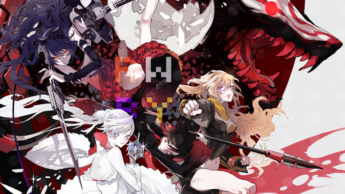 RWBY characters with a red dragon