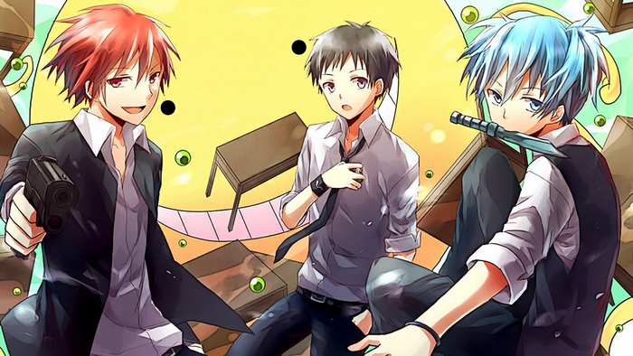 Karma, Nagisa, and another boy from Assassination Classroom