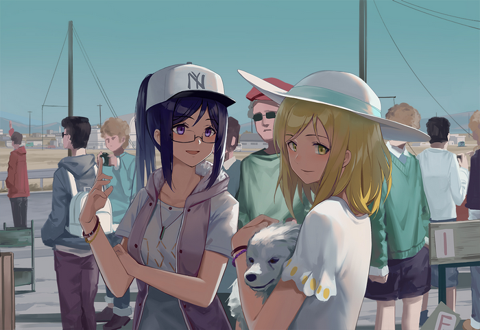 Mari Ohara with a dog and friends