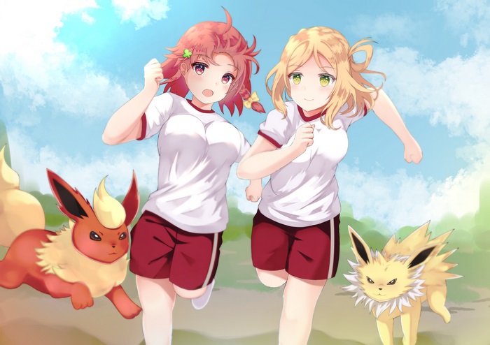 Mari Ohara and Pokemon running