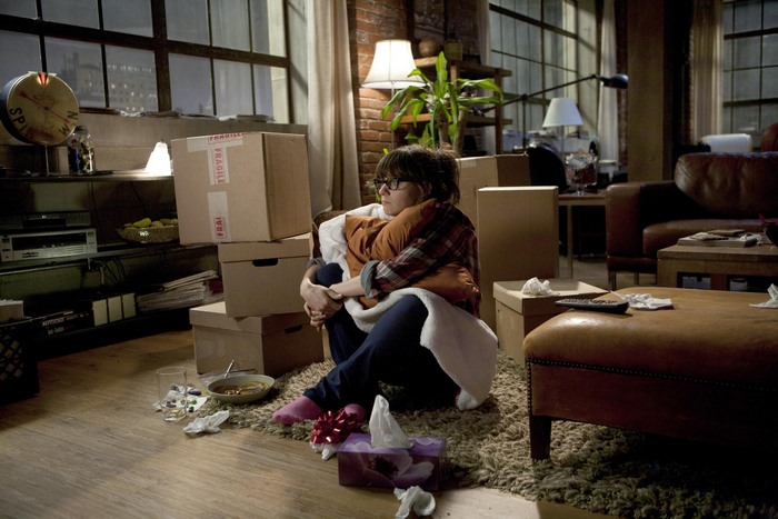 Jessica Day in a room with moving boxes