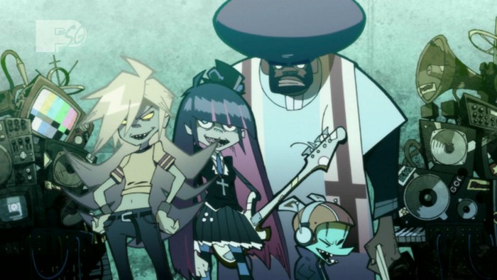 Anarchy Stocking and friends with musical equipment
