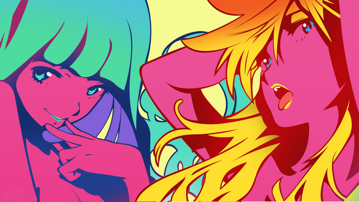 Two anime girls with colorful hair